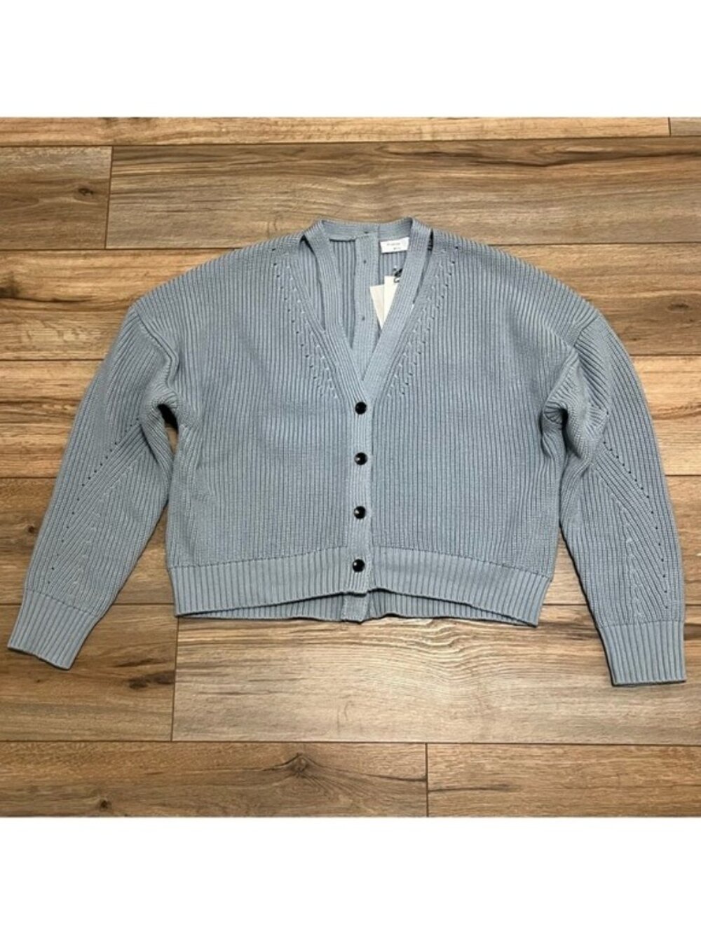Proenza Schouler Knit Cardigan with Button Back SZ XL Light Blue 100% Wool NWT